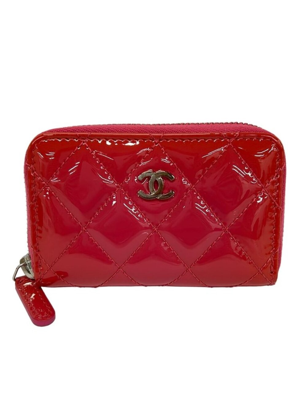 Chanel Coin Purse Quilted Pink Zip Around Leather